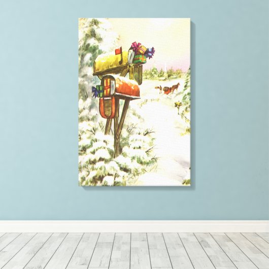 Kerstmis, postvakken in het winterlandschap canvas afdruk (Insitu (Houten vloer))