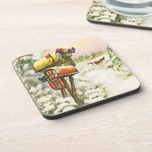 Kerstmis, postvakken in het winterlandschap drankjes onderzetter (Linkerzijde)