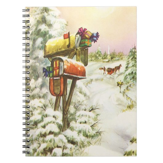 Kerstmis, postvakken in het winterlandschap notitieboek (Voorkant)