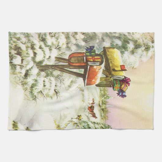 Kerstmis, postvakken in het winterlandschap theedoek (Horizontaal)