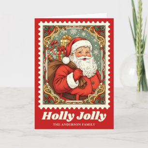 Kerstmis Postzegel met vrolijke Kerstman Feestdagen Kaart