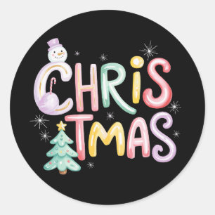 Kerstmis Preppy Boom Sneeuwman Glitter Coquette Ronde Sticker