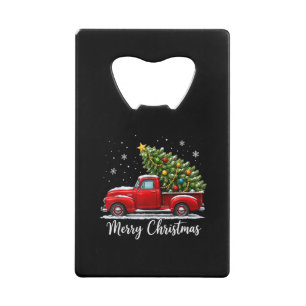 Kerstmis Prettig Kerstfeest Rode Truck Boom Mannen Kredietkaart Flessenopener