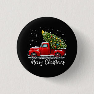 Kerstmis Prettig Kerstfeest Rode Truck Boom Mannen Ronde Button 3,2 Cm