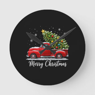 Kerstmis Prettig Kerstfeest Rode Truck Boom Mannen Ronde Klok