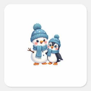 Kerstmis Prettig Kerstmis Voor Cadeau Pinguïn Snee Vierkante Sticker