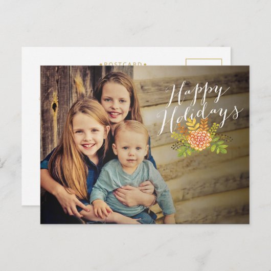 Kerstmis Prettige feestdagen Floral Foto Briefkaar (Voorkant / Achterkant)