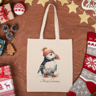 Kerstmis Puffin, aanpasbaar Tote Bag
