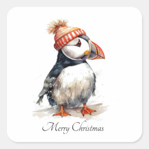 Kerstmis Puffin, aanpasbaar Vierkante Sticker