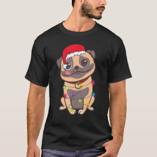 Kerstmis  Pug Hond  Kerstman Hoed Lichten Xmas T-shirt