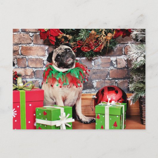 Kerstmis - Pug - Lily Lou Feestdagenkaart (Voorkant)