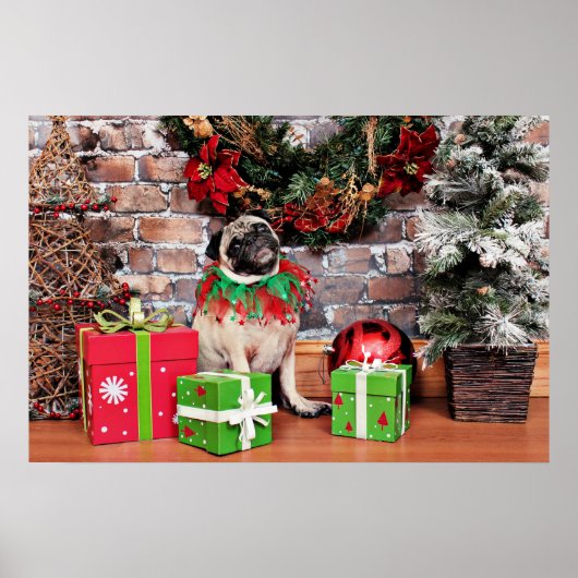 Kerstmis - Pug - Lily Lou Poster (Voorkant)