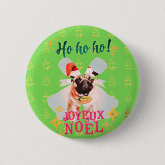 Kerstmis pug ronde button 5,7 cm