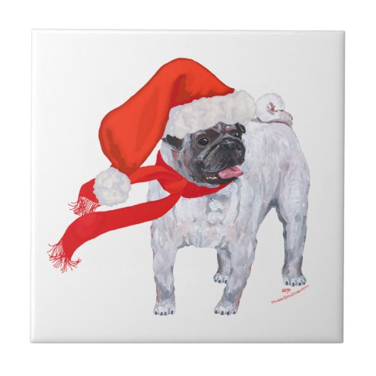Kerstmis Pug Tegeltje (Voorkant)