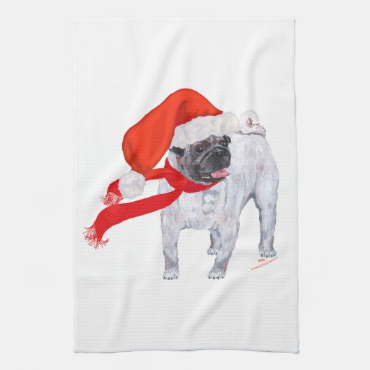 Kerstmis Pug Theedoek (Verticaal)