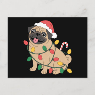Kerstmis Pugs hond kerstman hoed lichten snoep can Feestdagenkaart