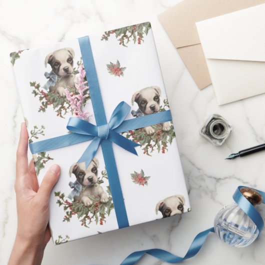 Kerstmis Puppy Dog Elegant Seamless Patroon Cadeaupapier (Geschenken)
