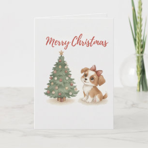 Kerstmis Puppy Kaart Schattige Hond met Boom