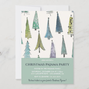Kerstmis Pyjama Feest Uitnodiging Mooie Bomen