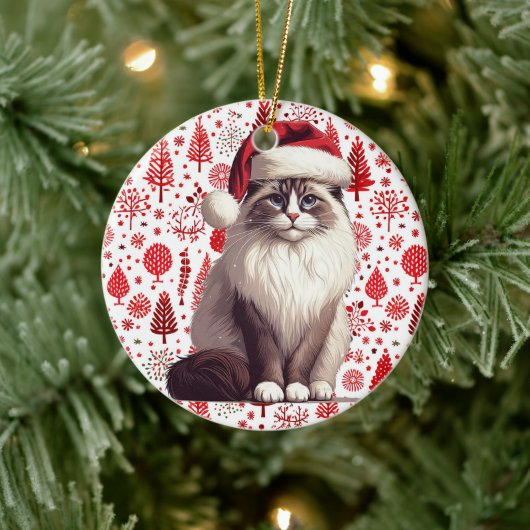 Kerstmis Ragdoll kat, Kerstmis Santa Ragdoll kitte Keramisch Ornament (Boom)