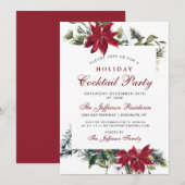 Kerstmis Red Poinsettia Floral Waterverf Kaart (Voorkant / Achterkant)