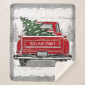 Kerstmis Red Truck Familienaam Rustic Sherpa Deken (Voorkant)