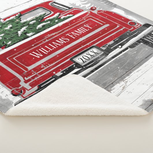 Kerstmis Red Truck Familienaam Rustic Sherpa Deken (3/4)