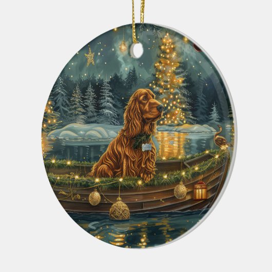 Kerstmis Reis van de Ierse Rode Setter Keramisch Ornament (Links)