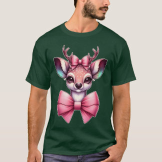 Kerstmis Rendier Merry Christmas Roze Dier retro T-shirt