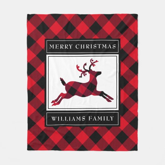Kerstmis rendier rode buffel geruite aangepaste na fleece deken (Voorkant)