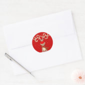 Kerstmis rendier rode ronde sticker (Envelop)