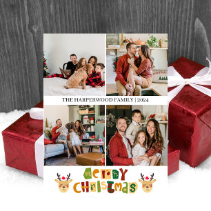Kerstmis rendier Script familie foto collage Ho Feestdagenkaart