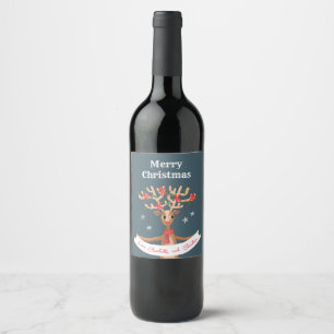 Kerstmis rendier wijnlabel wijn etiket