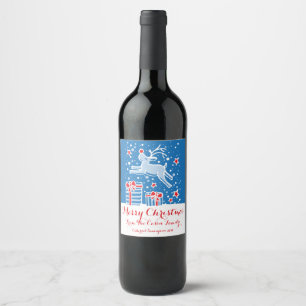 Kerstmis rendieren blauw rood aangepaste wijn labe wijn etiket