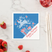 Kerstmis rendieren blauw rood wit papier servetten (Insitu)