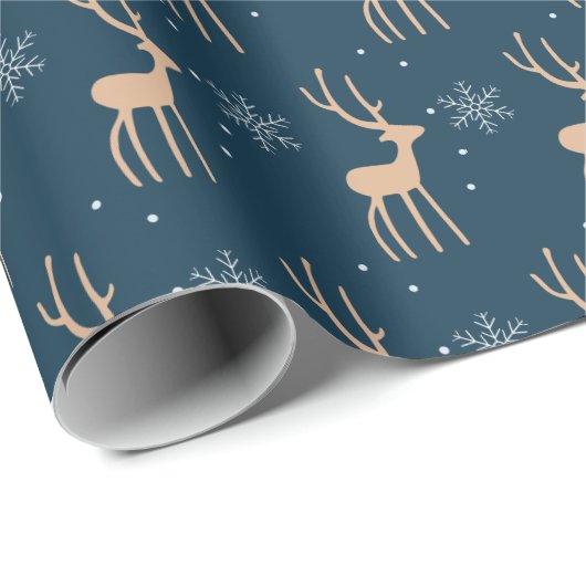 Kerstmis rendieren en sneeuwvlok blauw cadeaupapier (Rol Hoek)