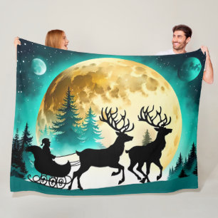Kerstmis rendieren nemen vlucht volle maan fleece deken