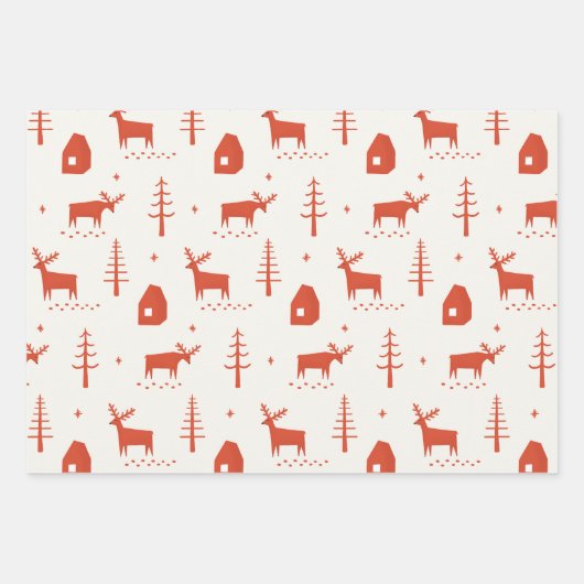 Kerstmis rendieren. Rood bos dierlijk patroon Inpakpapier Vel (Voorkant 3)