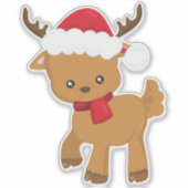 Kerstmis rendieren, Schattige rendier, Santa Hat Sticker (Voorkant)