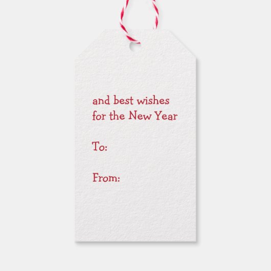 Kerstmis rendieren springen over geschenken rood l cadeaulabel (Achterkant)