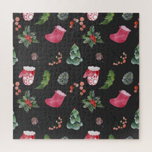 Kerstmis rendieren: Waterverf naadloos patroon Legpuzzel (Verticaal)