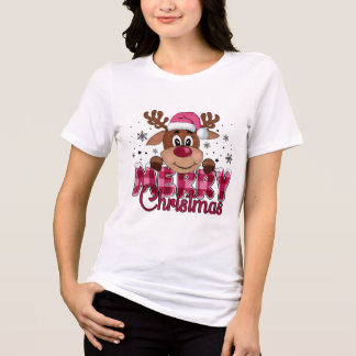 Kerstmis rendiergezicht geruite typografie	 Tri-Blend shirt