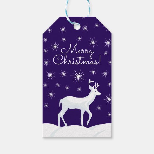 Kerstmis rendiersneeuwnachtster cadeaulabel (Voorkant)