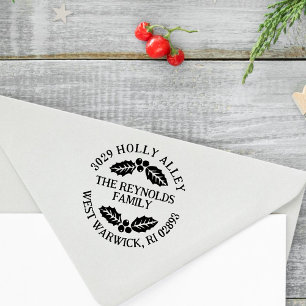 Kerstmis Retouradres met Hulstblaadjes en -bessen Rubberstempel