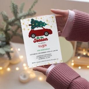 Kerstmis Retro Groovy rode auto verjaardagsfeestje Kaart