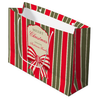 Kerstmis retro rood groen strepen met strik aangep groot cadeauzakje