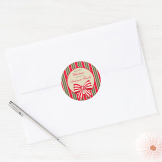 Kerstmis retro rood groene strepen met strik ronde sticker