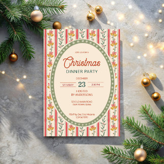 Kerstmis retro strepen grandmilenial dinerfeest kaart