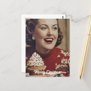 Kerstmis Retro Vrouw Briefkaart