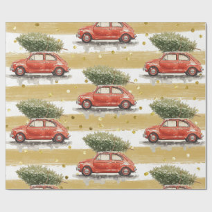 Kerstmis rode auto met kerstboom Wrap Cadeaupapier